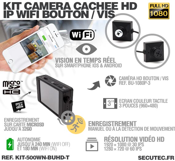 Kit micro caméra bouton ou vis Full HD 1080P 