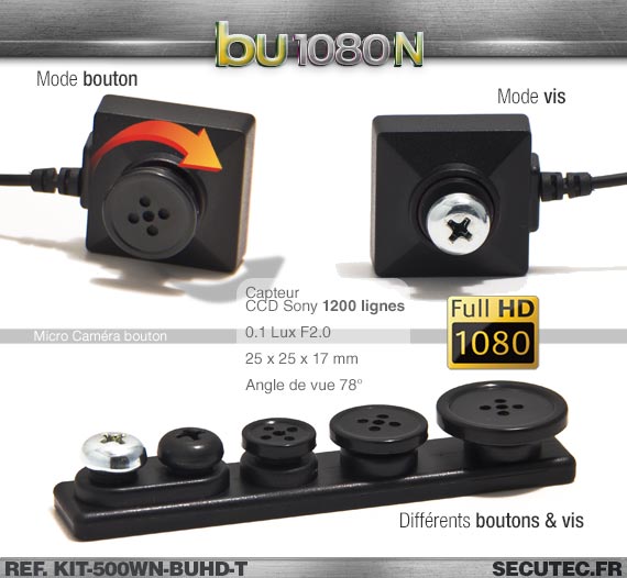 Kit micro caméra bouton ou vis Full HD 1080P 