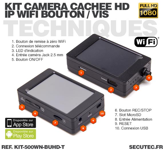 Kit micro caméra bouton ou vis Full HD 1080P 
