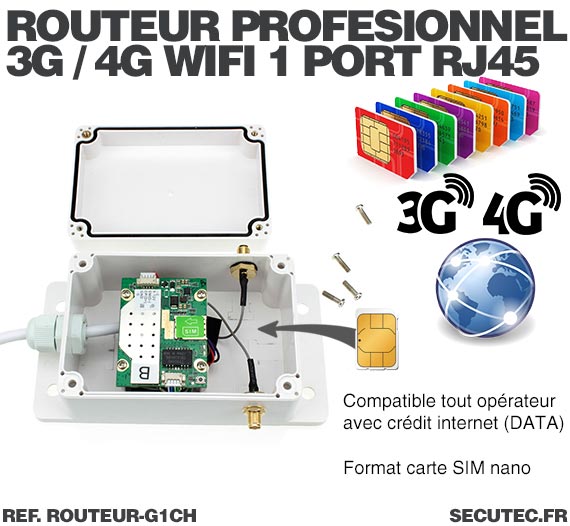 Routeur professionnel GSM 3G / 4G connexion Wi-Fi et 1 port Ethernet