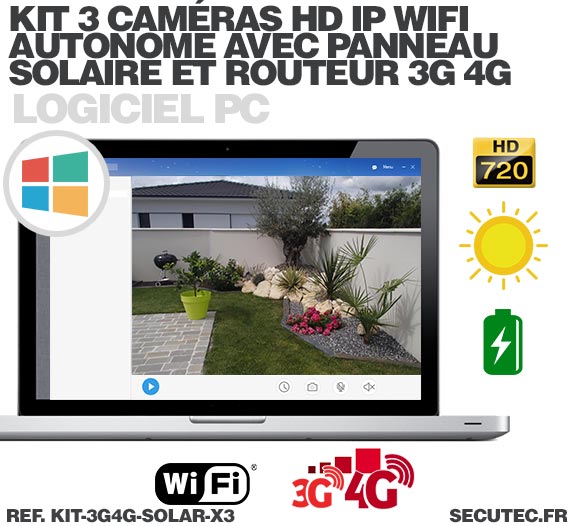 Kit 3 caméras solaires 3G 4G IP / WiFi extérieures HD720P 