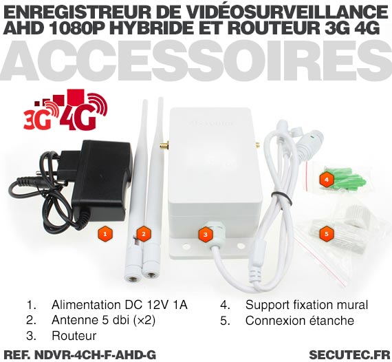 Enregistreur de vidéosurveillance 3G/4G hybride 4/16 voies IP / AHD 1080P avec 1 To