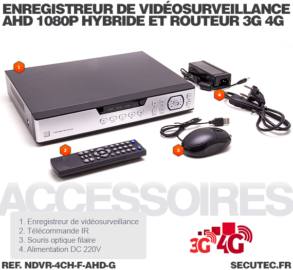 Enregistreur de vidéosurveillance 3G/4G hybride 4/16 voies IP / AHD 1080P avec 1 To