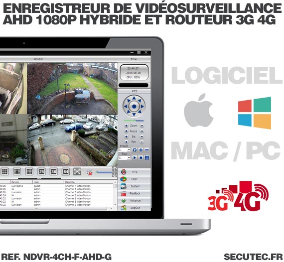 Enregistreur de vidéosurveillance 3G/4G hybride 4/16 voies IP / AHD 1080P avec 1 To