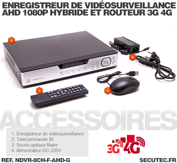 Enregistreur de vidéosurveillance 3G/4G hybride 8/16 voies IP / AHD 1080P avec 1 To