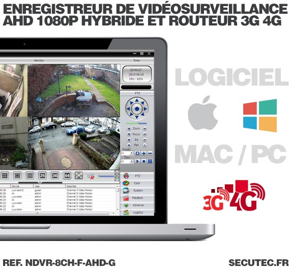 Enregistreur de vidéosurveillance 3G/4G hybride 8/16 voies IP / AHD 1080P avec 1 To