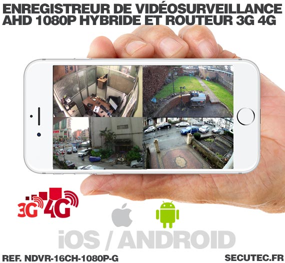 Enregistreur de vidéosurveillance 3G/4G hybride 16/16 voies IP / AHD 1080P avec 1 To