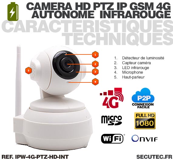 11€09 sur Caméra de surveillance rechargeable - sans fil Wifi IP - usage  intérieur et extérieur - Full HD 1080p - batterie rechargeable - Waterproof  IP66 - vision nocturne - détection de