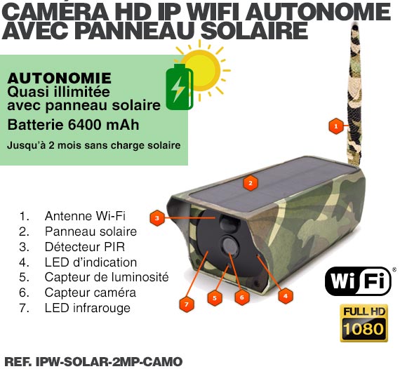 Caméra camouflage solaire IP Wi-Fi extérieure HD 1080P