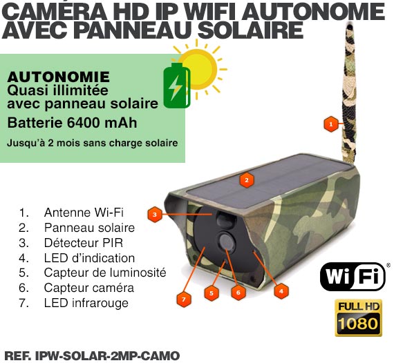 Caméra camouflage solaire IP Wi-Fi extérieure HD 1080P, détecteur de  mouvement PIR, vision nocturne et Notifications Push, 64 Go