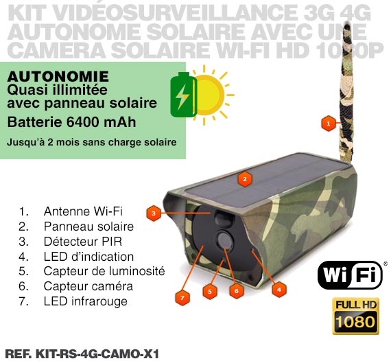 Kit vidéosurveillance 3G 4G autonome solaire avec une caméra camouflage solaire Wi-Fi HD 1080P