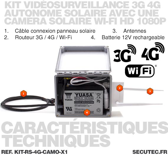 Kit vidéosurveillance 3G 4G autonome solaire avec une caméra camouflage solaire Wi-Fi HD 1080P