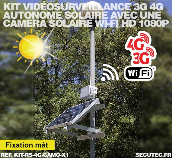 Kit vidéosurveillance 3G 4G autonome solaire avec une caméra camouflage solaire Wi-Fi HD 1080P