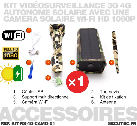 Kit vidéosurveillance 3G 4G autonome solaire avec une caméra camouflage solaire Wi-Fi HD 1080P