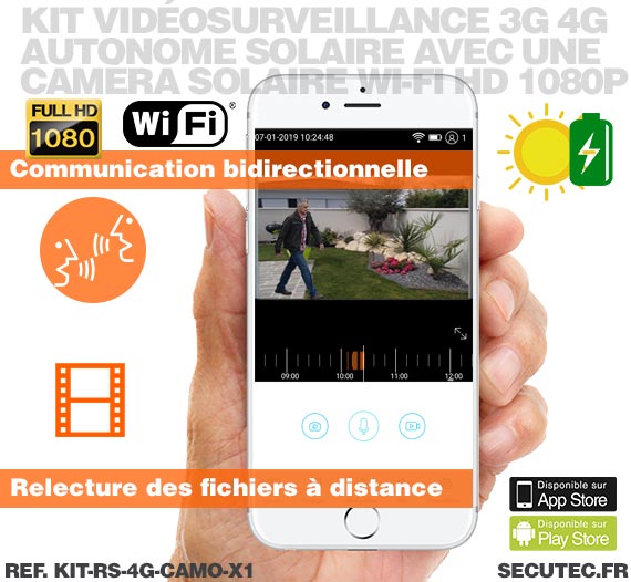 Kit vidéosurveillance 3G 4G autonome solaire avec une caméra camouflage solaire Wi-Fi HD 1080P