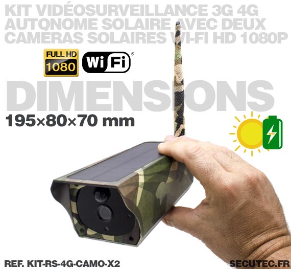 Kit vidéosurveillance 3G 4G autonome solaire avec 2 caméras camouflages solaires Wi-Fi HD 1080P