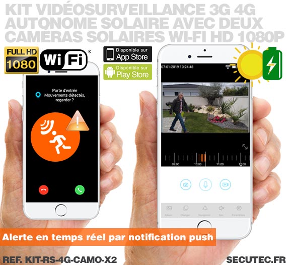 Kit vidéosurveillance 3G 4G autonome solaire avec 2 caméras camouflages solaires Wi-Fi HD 1080P