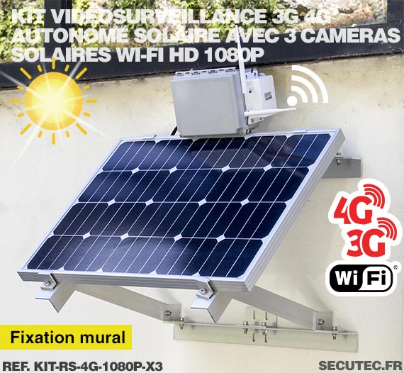 Kit vidéosurveillance 3G 4G autonome solaire avec 3 caméras camouflages solaires Wi-Fi HD 1080P