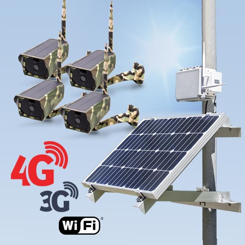 Kit vidéosurveillance 3G 4G autonome solaire avec 4 caméras camouflages solaires Wi-Fi HD 1080P