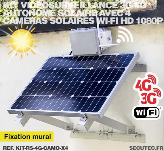 Kit vidéosurveillance 3G 4G autonome solaire avec 4 caméras camouflages solaires Wi-Fi HD 1080P