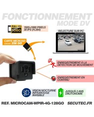 Kit micro caméra 4G HD 1080P longue autonomie avec détection de mouvement PIR et vision nocturne invisible 128 Go avec une houss