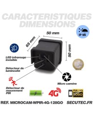 Kit micro caméra 4G HD 1080P longue autonomie avec détection de mouvement PIR et vision nocturne invisible 128 Go avec une houss