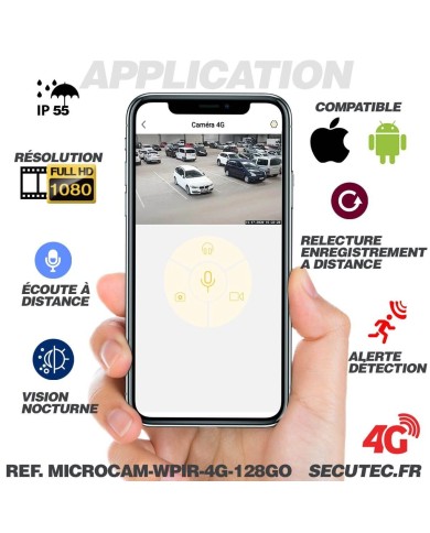 Kit micro caméra 4G HD 1080P longue autonomie avec détection de mouvement PIR et vision nocturne invisible 128 Go avec une houss