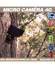 Kit micro caméra 4G HD 1080P longue autonomie avec détection de mouvement PIR et vision nocturne invisible 128 Go avec une houss