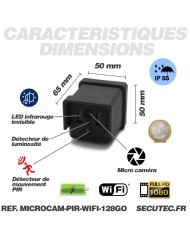 Kit micro caméra WiFi HD 1080P longue autonomie waterproof avec détection de mouvement PIR et vision nocturne invisible 128 Go