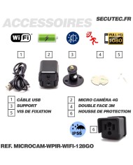 Kit micro caméra WiFi HD 1080P longue autonomie waterproof avec détection de mouvement PIR et vision nocturne invisible 128 Go