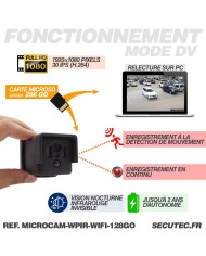 Kit micro caméra WiFi HD 1080P longue autonomie waterproof avec détection de mouvement PIR et vision nocturne invisible 128 Go