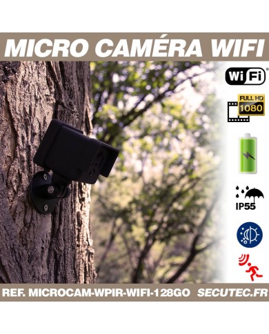 Kit micro caméra WiFi HD 1080P longue autonomie waterproof avec détection de mouvement PIR et vision nocturne invisible 128 Go