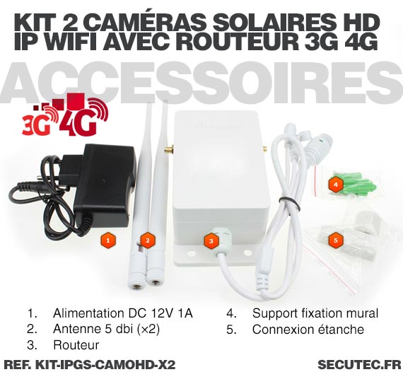 Kit 2 caméras camouflages solaires 3G 4G IP Wi-Fi extérieures HD 1080P