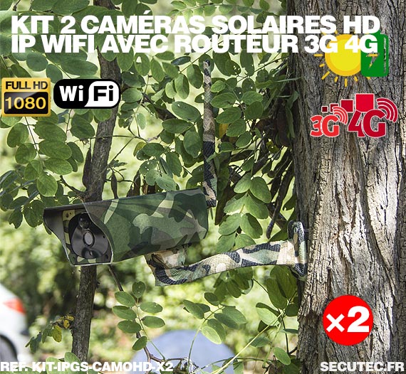 Kit 2 caméras camouflages solaires 3G 4G IP Wi-Fi extérieures HD 1080P