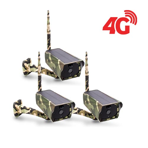 Kit 3 caméras camouflages solaires 3G 4G IP Wi-Fi extérieures HD 1080P Kit 3 caméras camouflages solaires 3G 4G IP Wi-Fi extérieures HD 1080P