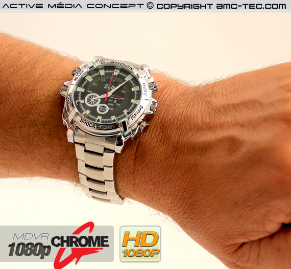 Montre Sport antichoc Etanche caméra audio vidéo HD 1080p 16Go avec infrarouge invisible