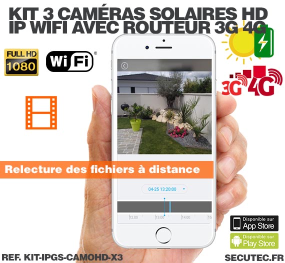 Kit 3 caméras camouflages solaires 3G 4G IP Wi-Fi extérieures HD 1080P