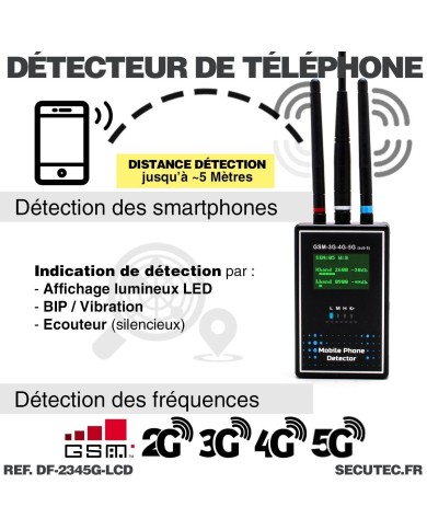 Détecteur portable de smartphone GSM 2G 3G 4G 5G avec écran LCD