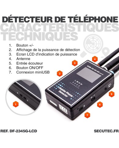 Détecteur portable de smartphone GSM 2G 3G 4G 5G avec écran LCD