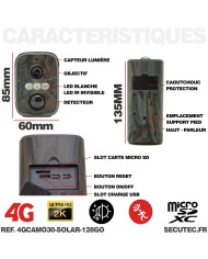 Camera camouflage 4G solaire UHD 4MP 2K vision nocturne invisible 128GO ultra longue autonomie detection mouvement et humaine