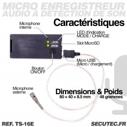 NANO MICRO ESPION LONGUE AUTONOMIE AVEC DÉTECTION DE SON [SECUTEC