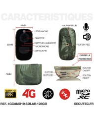 Smart caméra solaire 4G camouflage UHD 2K vision nocturne invisible 128Go très longue autonomie detection mouvement et humaine