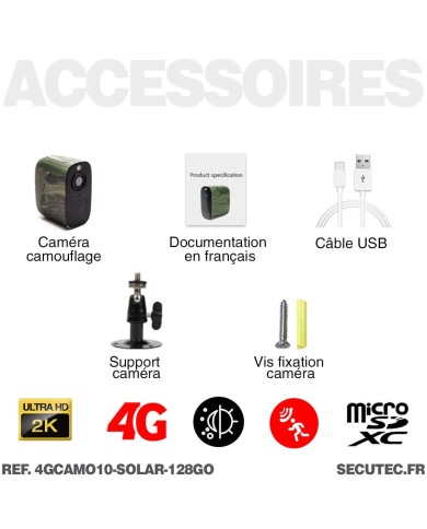 Smart caméra solaire 4G camouflage UHD 2K vision nocturne invisible 128Go très longue autonomie detection mouvement et humaine