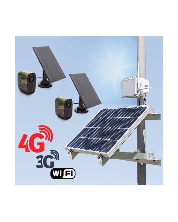 Kit de vidéosurveillance 3G 4G autonome solaire avec 2 caméras camouflages solaires WIFI très longue autonomie