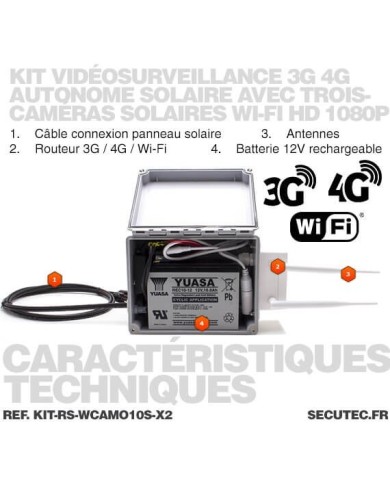 Kit de vidéosurveillance 3G 4G autonome solaire avec 2 caméras camouflages solaires WIFI très longue autonomie