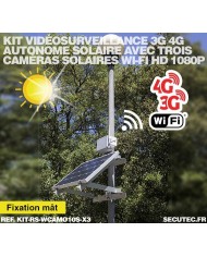 Kit de vidéosurveillance 3G 4G autonome solaire avec 3 caméras camouflages solaires WiFi très longue autonomie