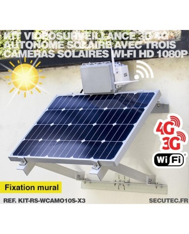 Kit de vidéosurveillance 3G 4G autonome solaire avec 3 caméras camouflages solaires WiFi très longue autonomie