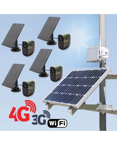 Kit de vidéosurveillance 3G 4G autonome solaire avec 4 caméras camouflages solaires WIFI très longue autonomie