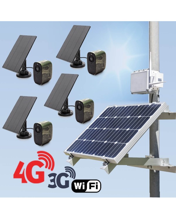 Kit de vidéosurveillance 3G 4G autonome solaire avec 4 caméras camouflages solaires WIFI très longue autonomie