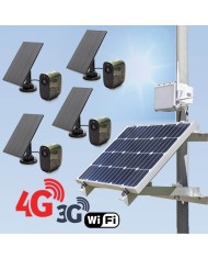 Kit de vidéosurveillance 3G 4G autonome solaire avec 4 caméras camouflages solaires WIFI très longue autonomie